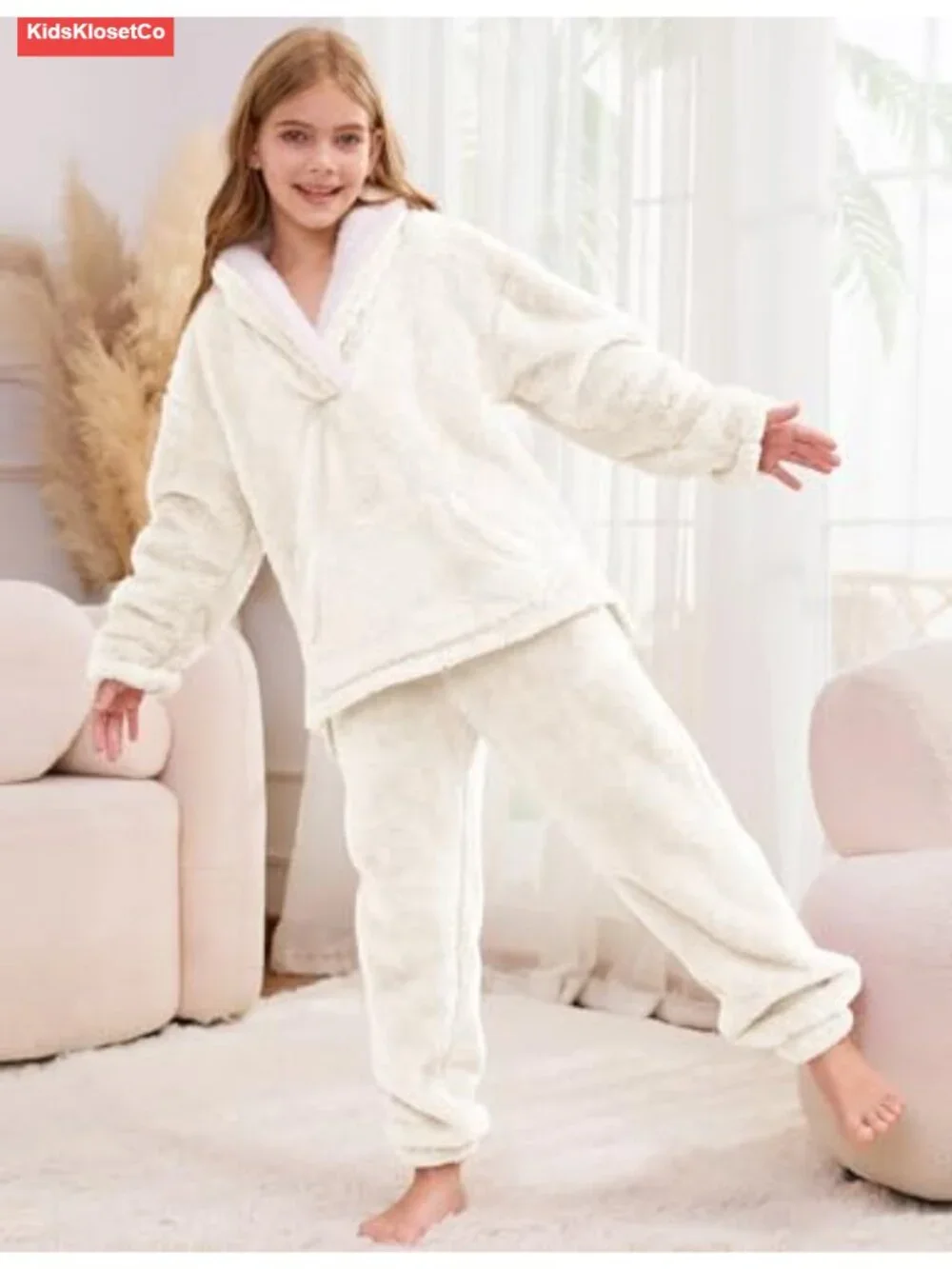 Girls Fleece Pants Set Fuzzy Pullover Top Matching Sweatsuit Winter Lounge